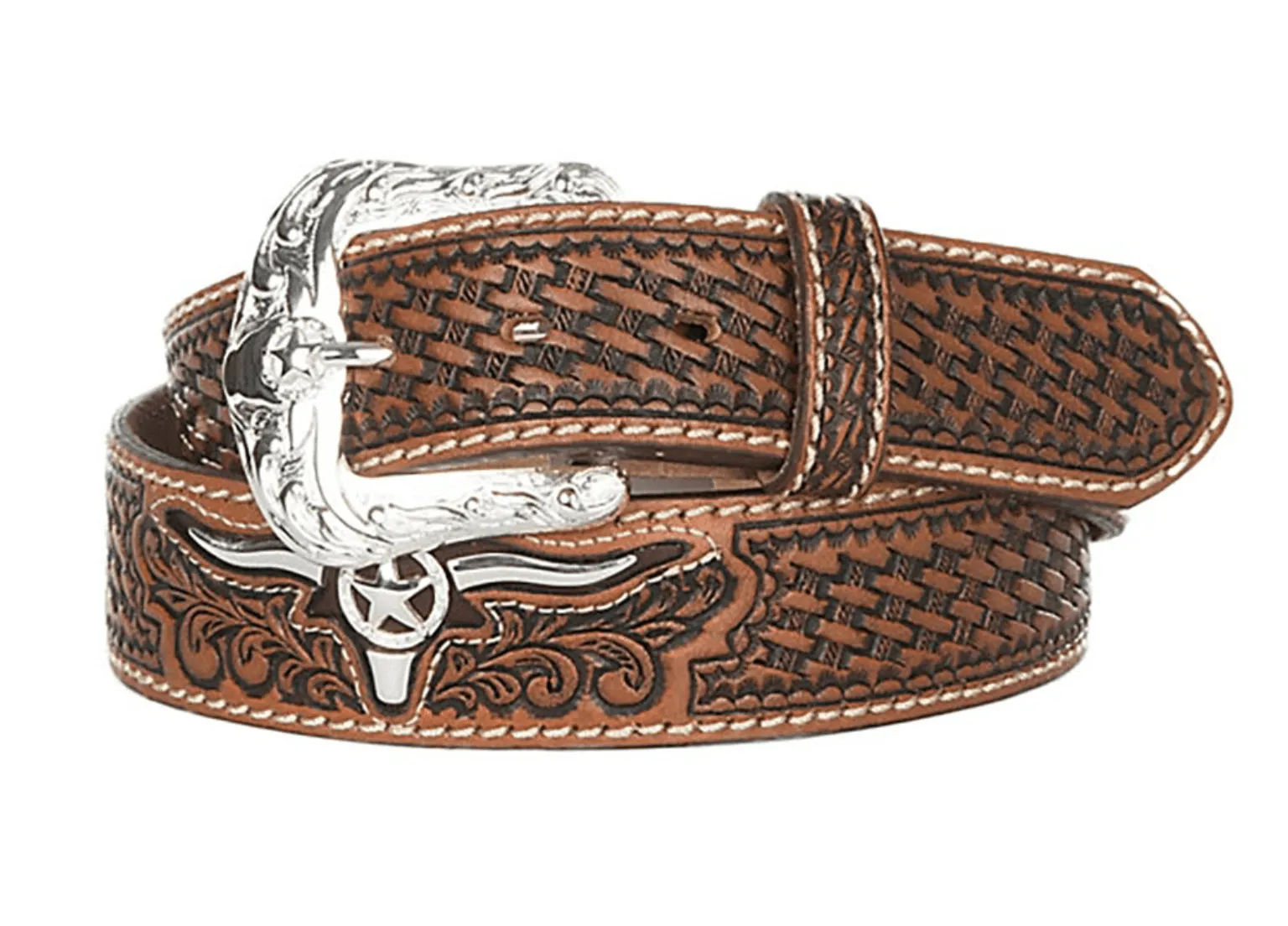 Justin Men's Natural Brown Trophy Bull Tooled Leather Western Belt C11284