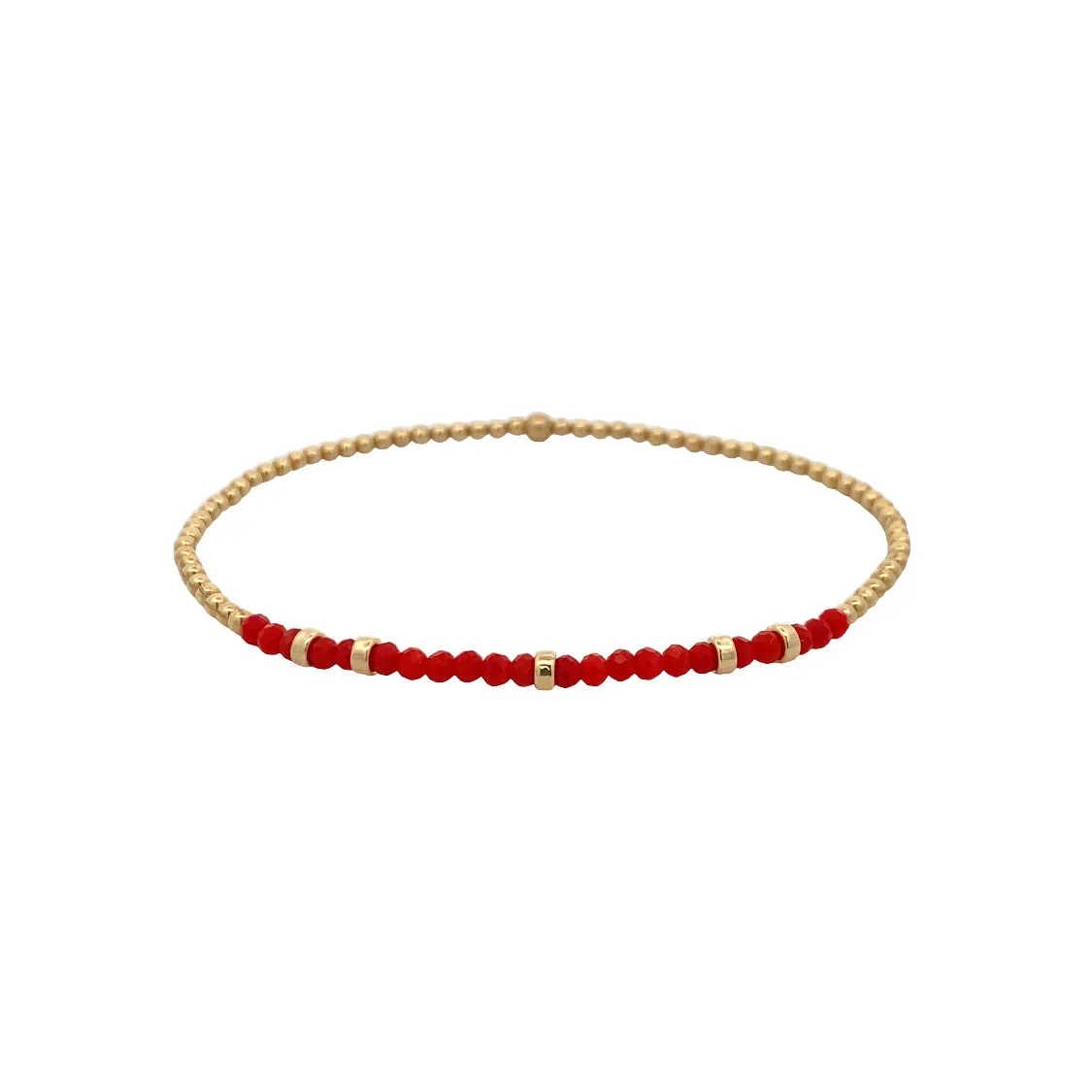 Karen Lazar Stretch 2mm Yellow Gold and Coral Bracelet Size 7