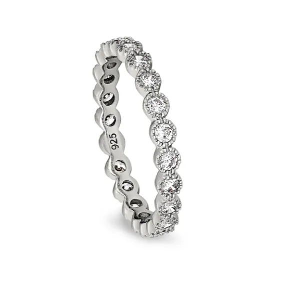 Kelly Waters Sterling Silver Textured Bezel CZ Eternity Ring