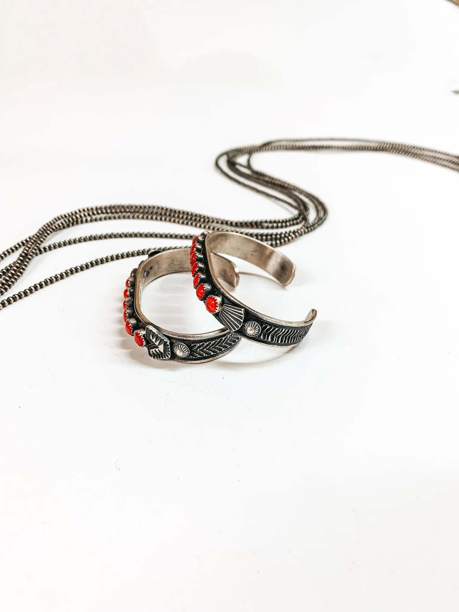 Kevin Billah | Navajo Handmade Sterling Silver Cuff With Red Coral Circle Stones