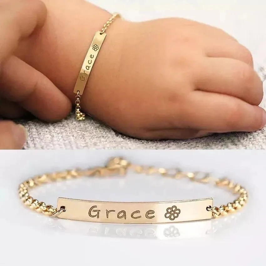 Kids, baby engraved name sterling silver 10k gold plated