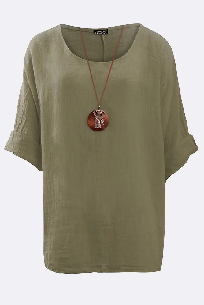 Kyla Plain Necklace Tunic Top