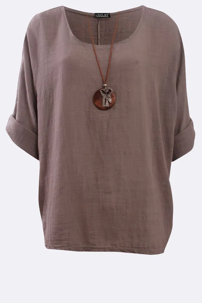 Kyla Plain Necklace Tunic Top