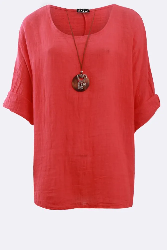 Kyla Plain Necklace Tunic Top