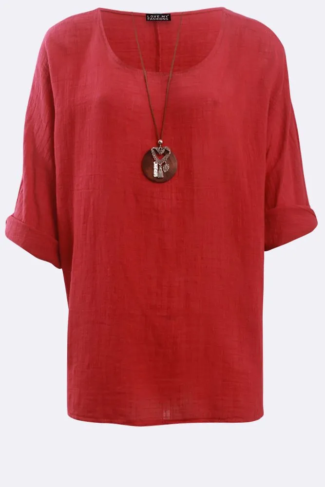 Kyla Plain Necklace Tunic Top