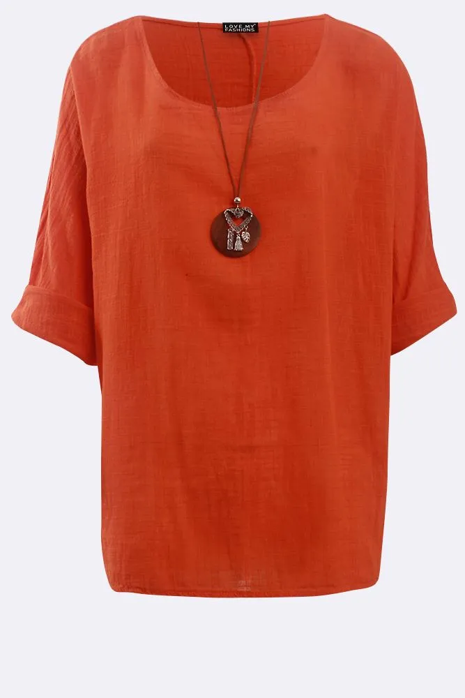 Kyla Plain Necklace Tunic Top