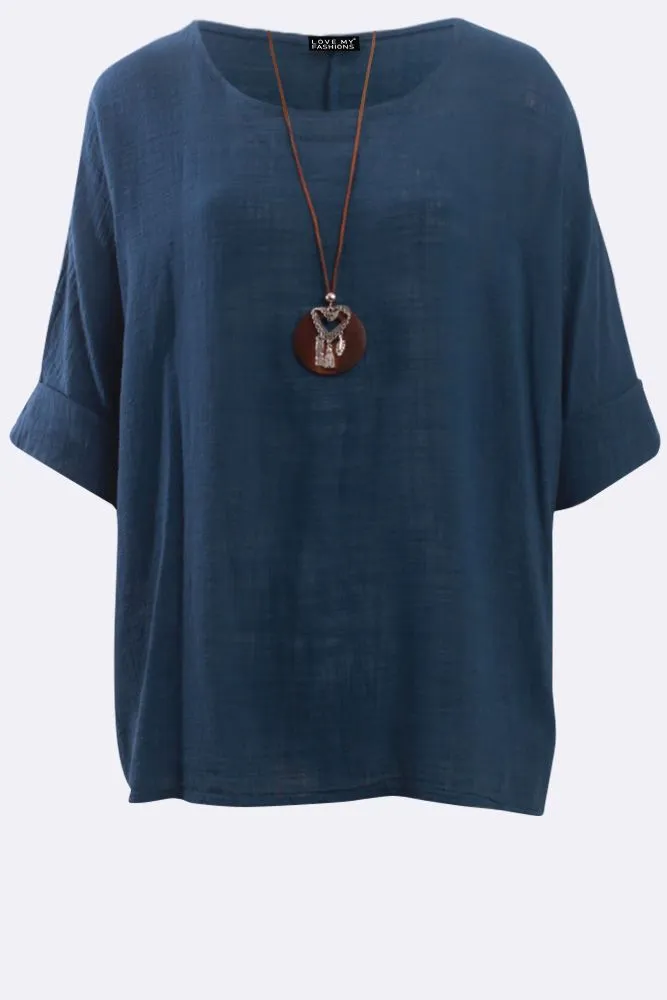 Kyla Plain Necklace Tunic Top