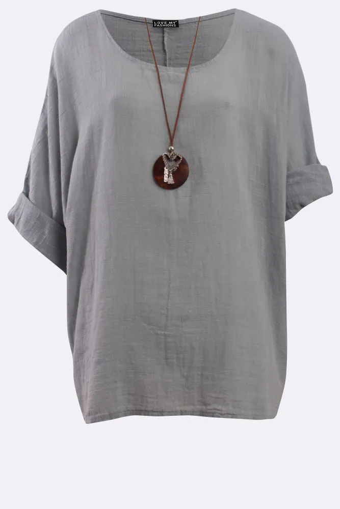 Kyla Plain Necklace Tunic Top