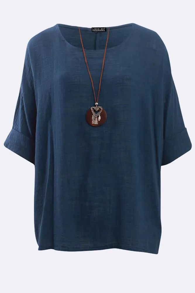 Kyla Plain Necklace Tunic Top