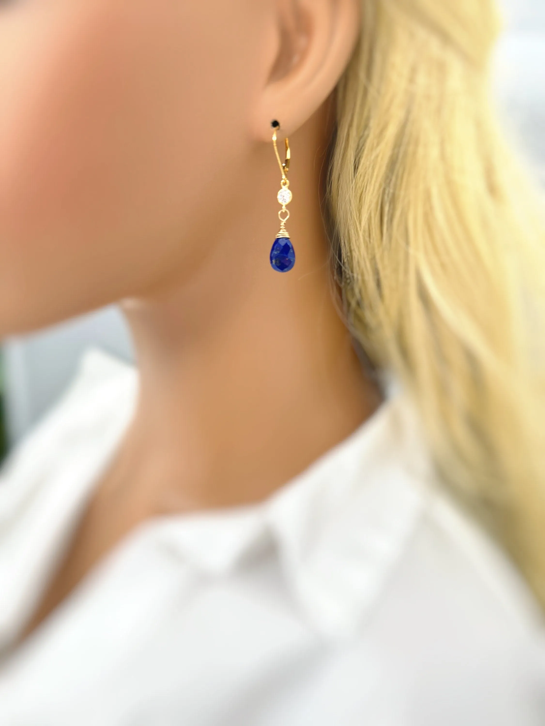 Lapis and crystal drop earrings dangle