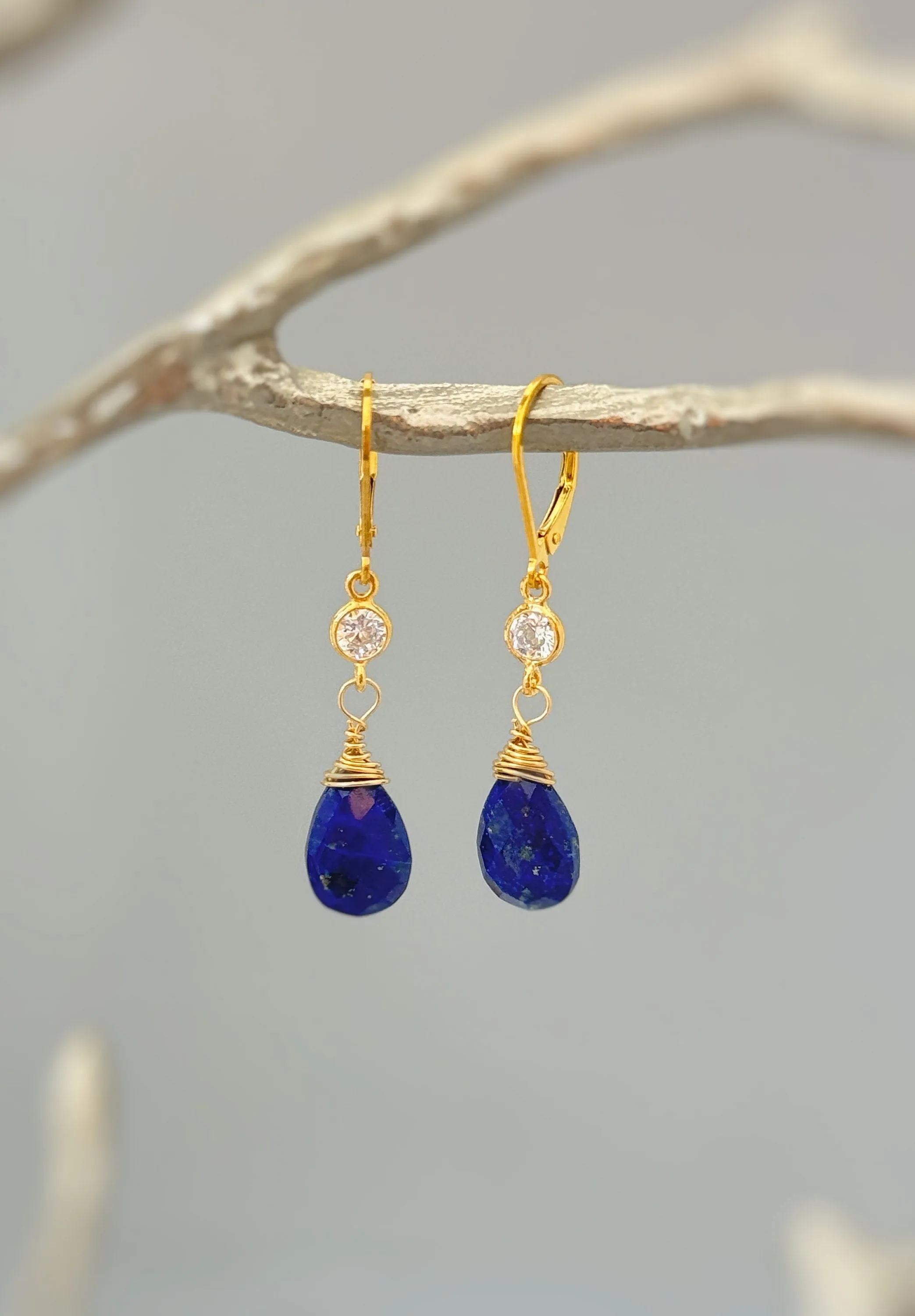 Lapis and crystal drop earrings dangle