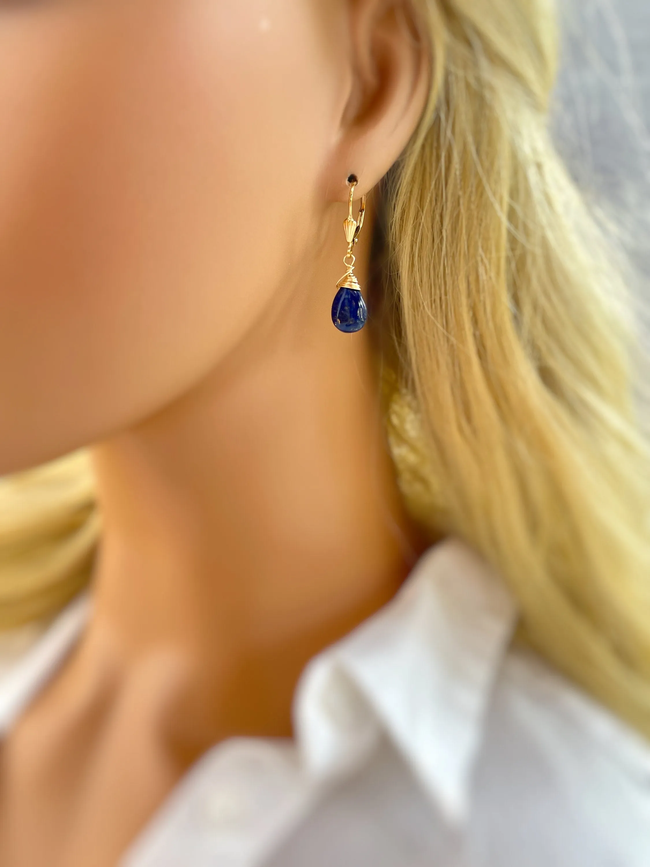 Lapis Earrings Gold, Silver