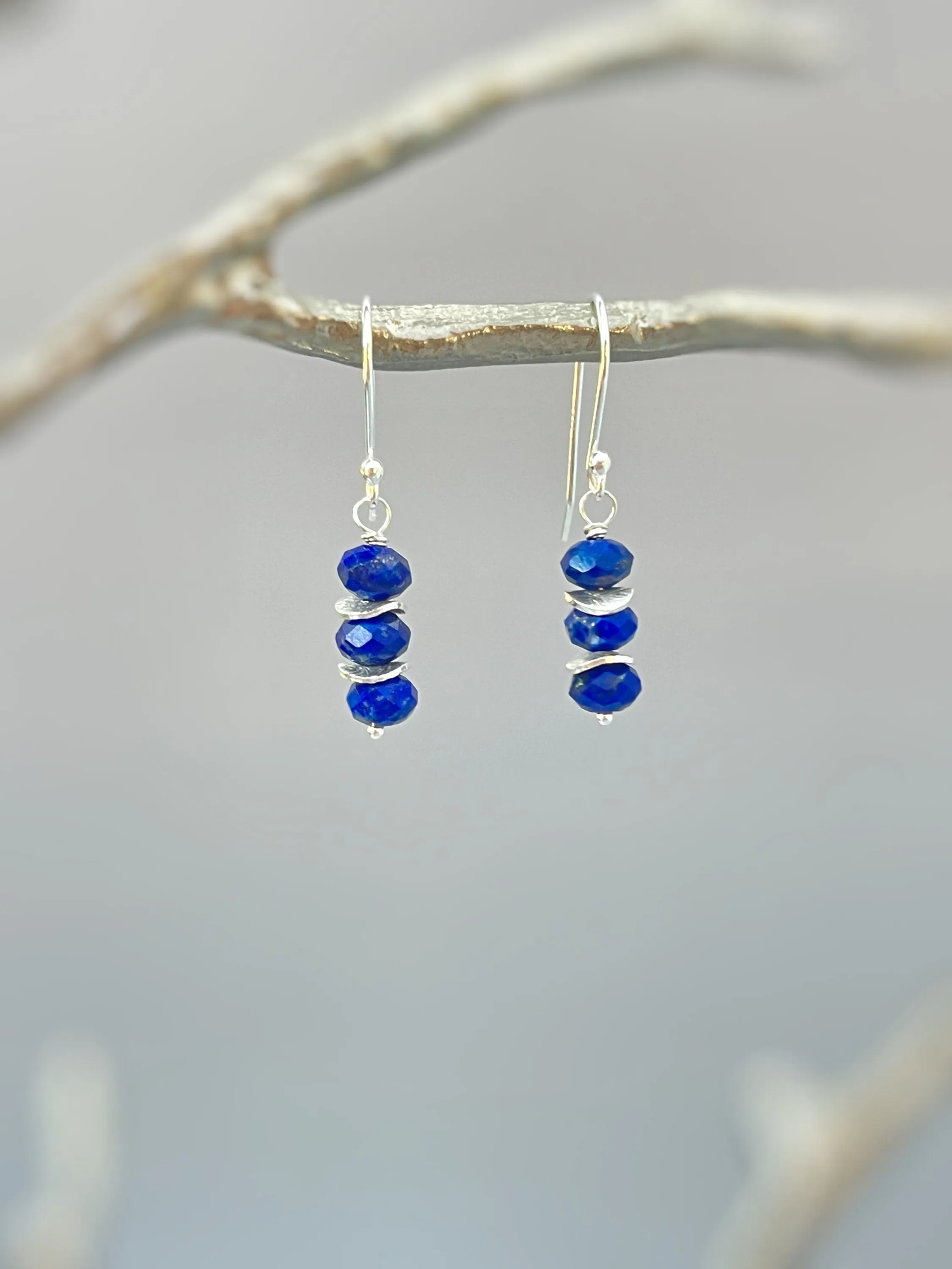 Lapis Lazuli Earrings dangle, 14k gold lightweight everyday jewelry