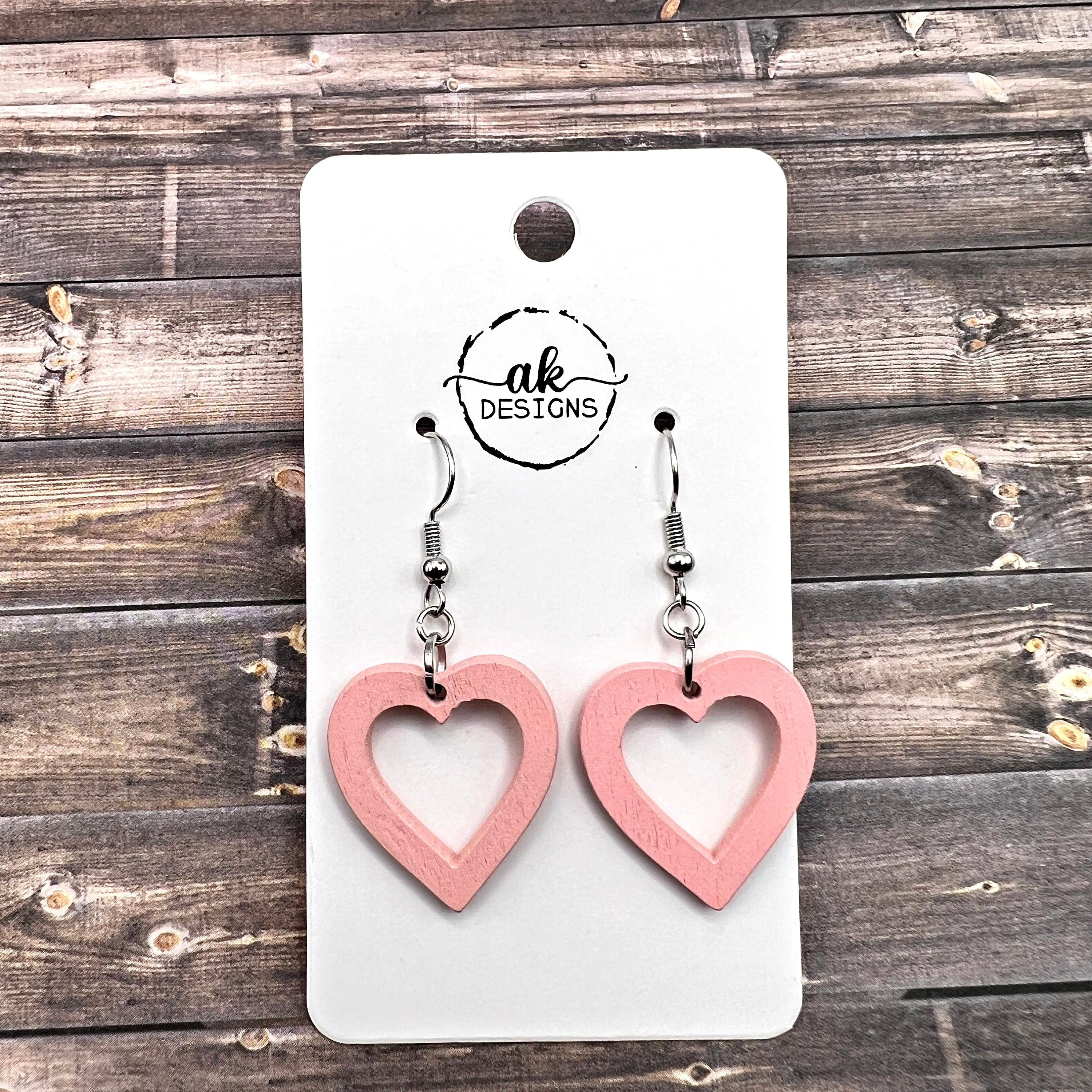 Laser Cut Wood Heart Lightweight Hypoallergenic  Love Earrings