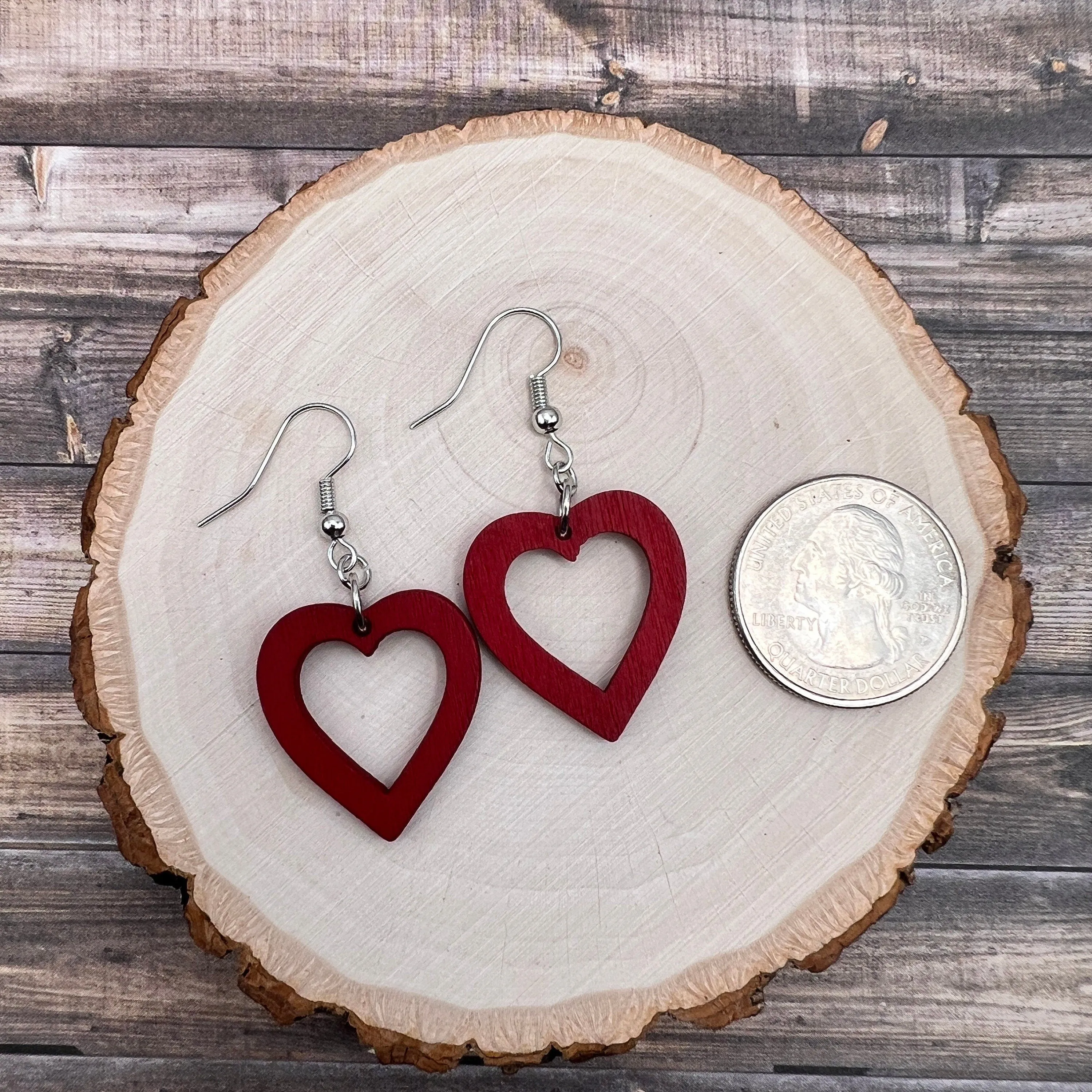 Laser Cut Wood Heart Lightweight Hypoallergenic  Love Earrings
