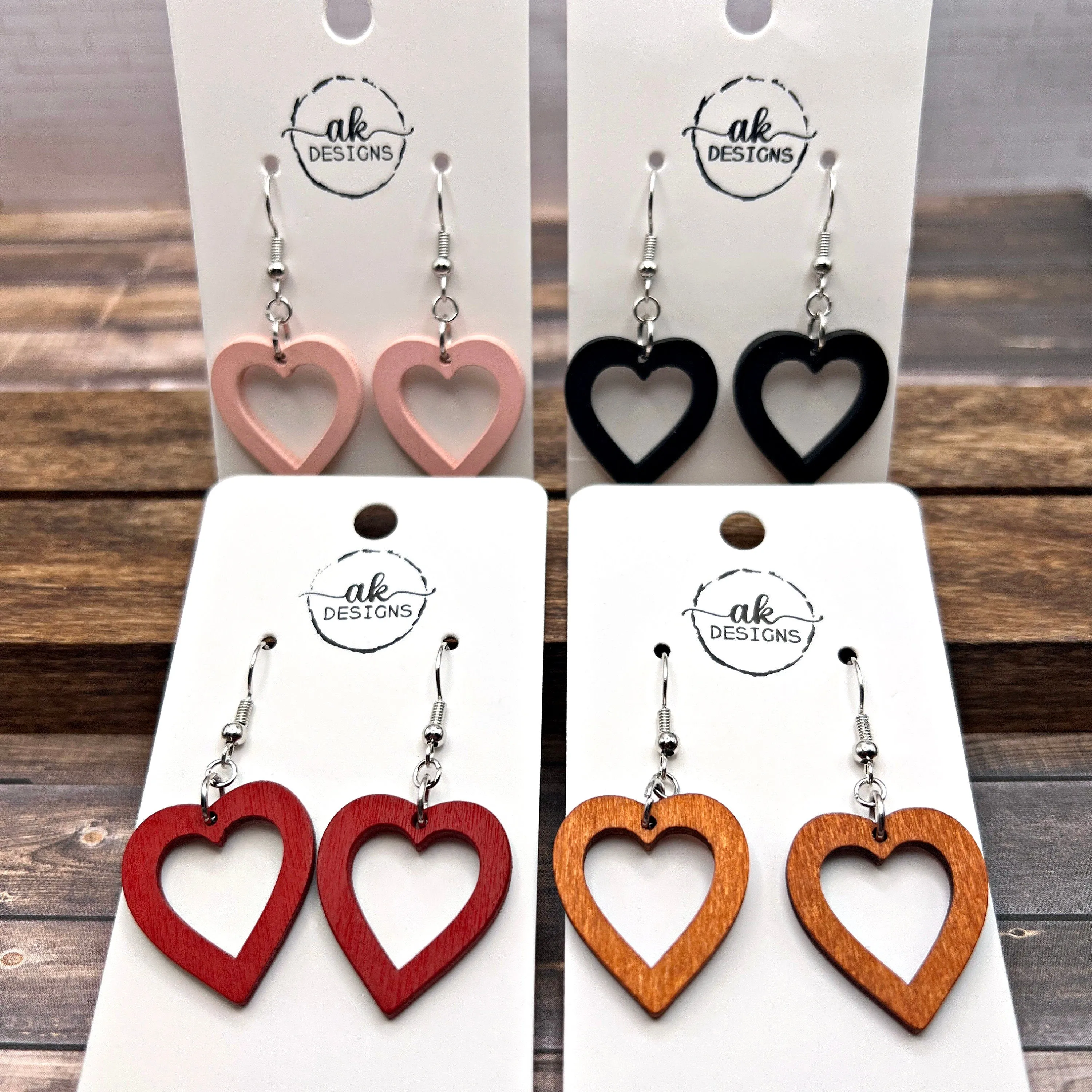 Laser Cut Wood Heart Lightweight Hypoallergenic  Love Earrings