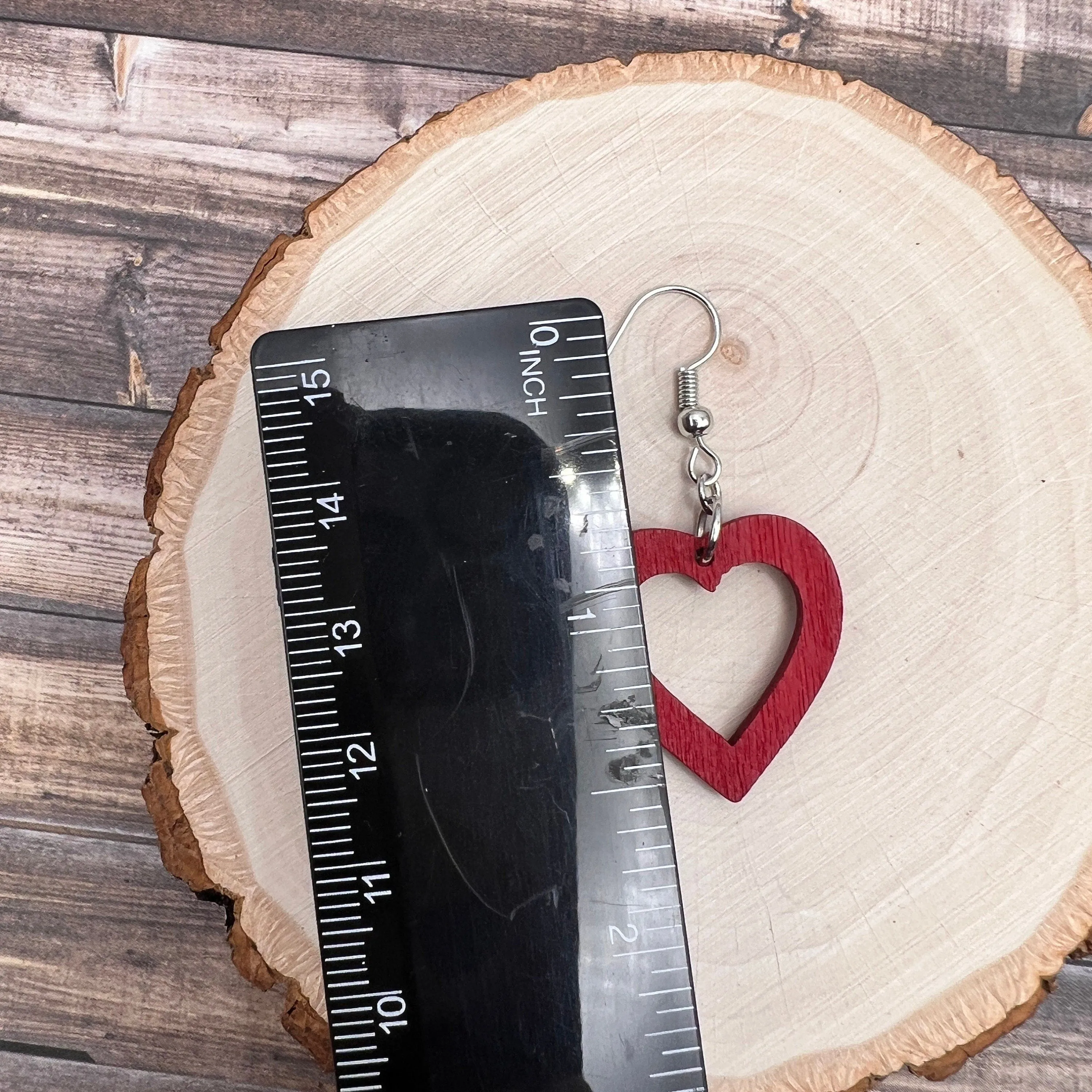 Laser Cut Wood Heart Lightweight Hypoallergenic  Love Earrings