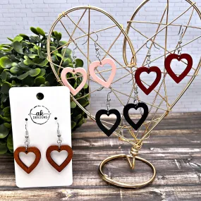 Laser Cut Wood Heart Lightweight Hypoallergenic  Love Earrings