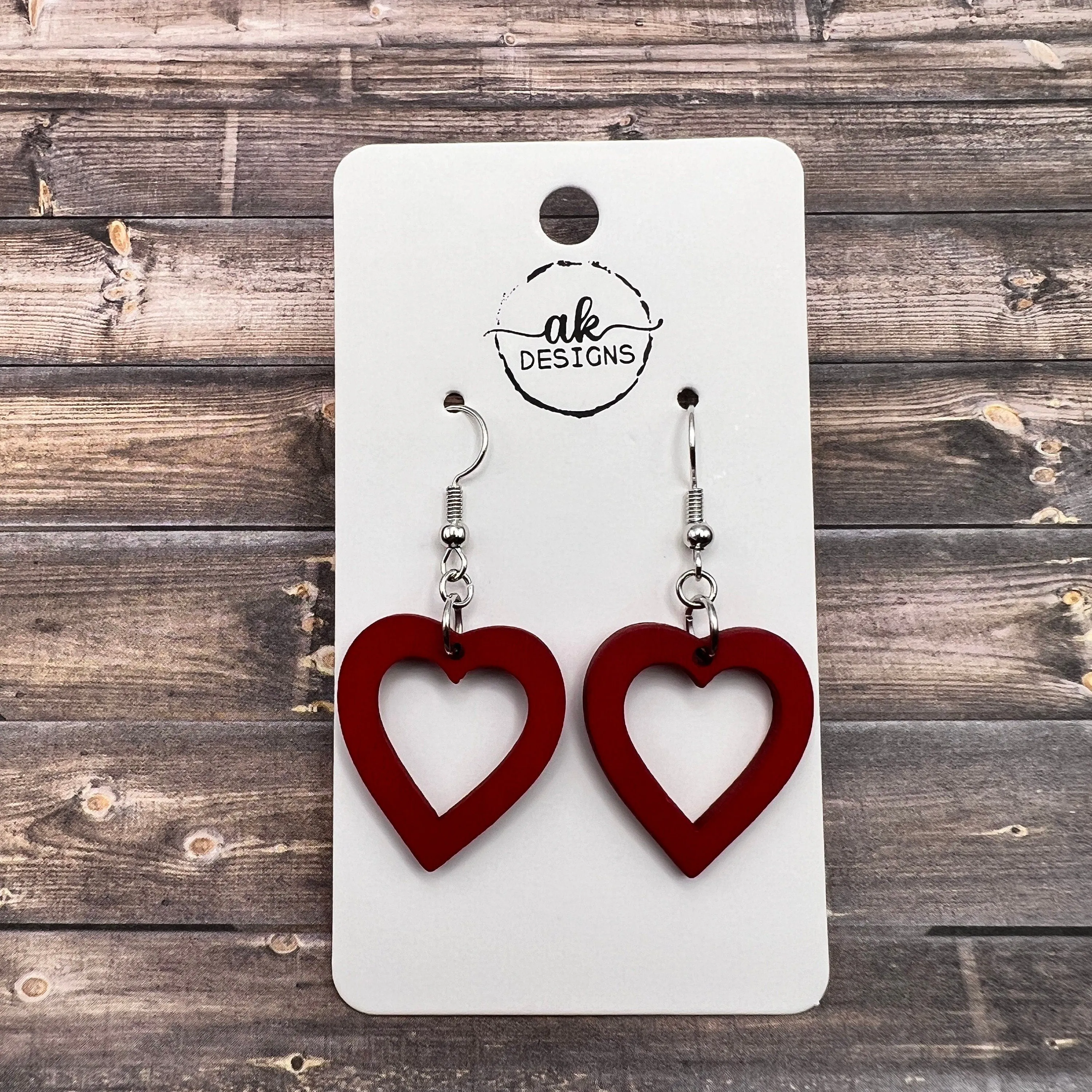 Laser Cut Wood Heart Lightweight Hypoallergenic  Love Earrings