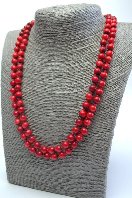 Long natural red coral necklace Long multi strand wrap statement necklace no clasp Ukrainian folk style Genuine antique coral Gift for her
