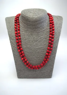 Long natural red coral necklace Long multi strand wrap statement necklace no clasp Ukrainian folk style Genuine antique coral Gift for her