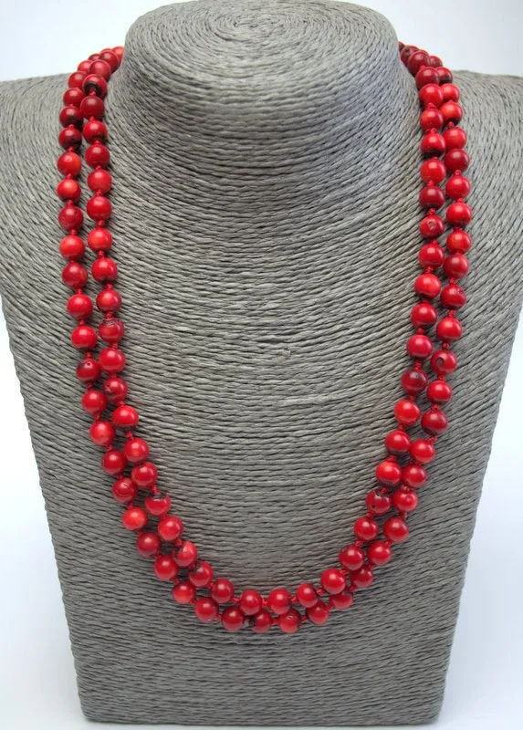 Long natural red coral necklace Long multi strand wrap statement necklace no clasp Ukrainian folk style Genuine antique coral Gift for her