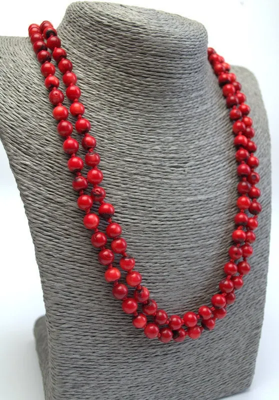 Long natural red coral necklace Long multi strand wrap statement necklace no clasp Ukrainian folk style Genuine antique coral Gift for her