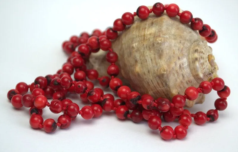 Long natural red coral necklace Long multi strand wrap statement necklace no clasp Ukrainian folk style Genuine antique coral Gift for her