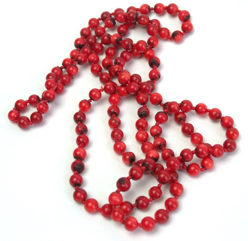 Long natural red coral necklace Long multi strand wrap statement necklace no clasp Ukrainian folk style Genuine antique coral Gift for her