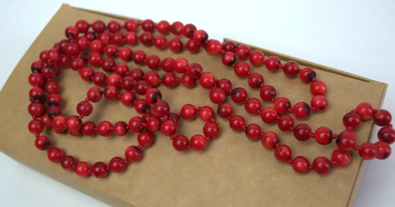 Long natural red coral necklace Long multi strand wrap statement necklace no clasp Ukrainian folk style Genuine antique coral Gift for her
