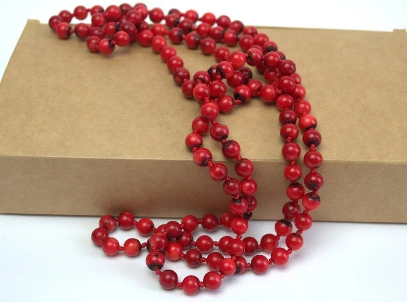 Long natural red coral necklace Long multi strand wrap statement necklace no clasp Ukrainian folk style Genuine antique coral Gift for her