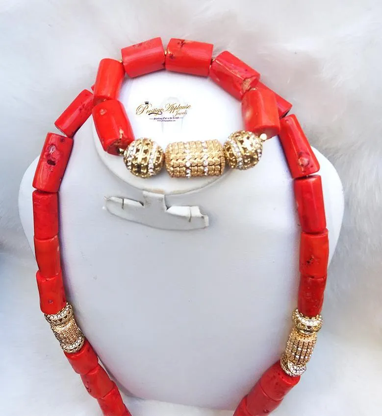 Men Traditional Groom Rough Coral Beads Necklace Bracelet Jewellery