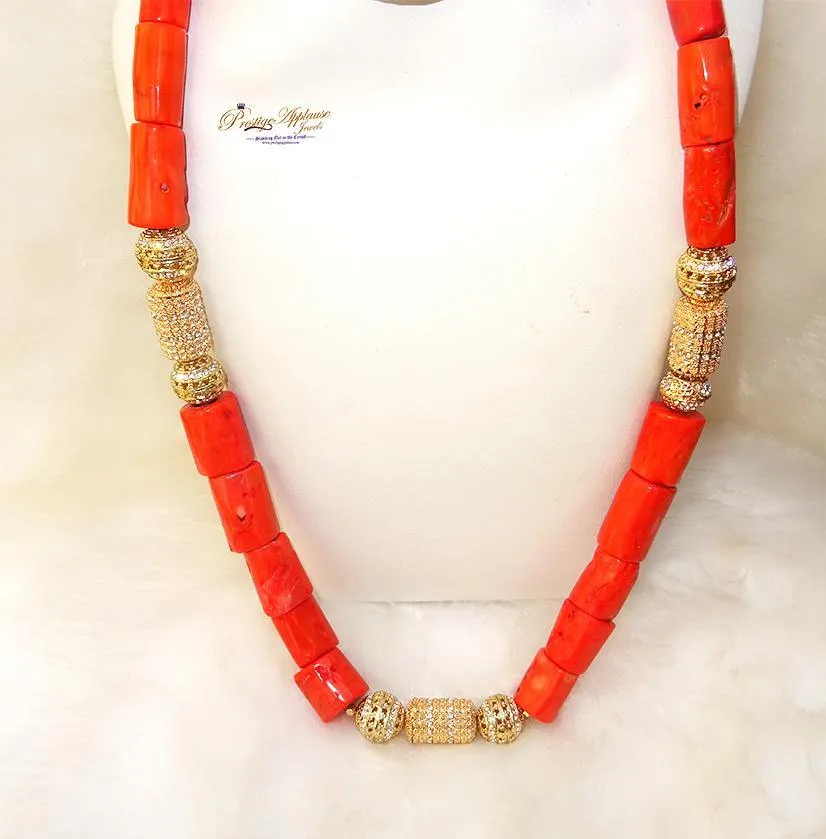 Men Traditional Groom Rough Coral Beads Necklace Bracelet Jewellery