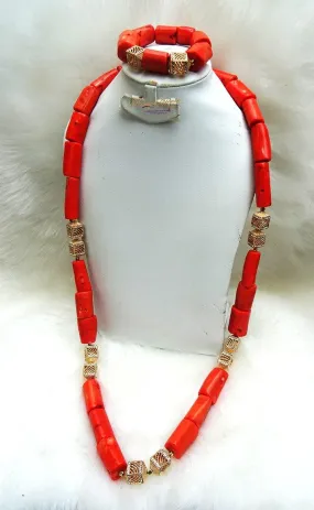 Men Traditional Groom Rough Coral Beads Necklace Bracelet Jewellery