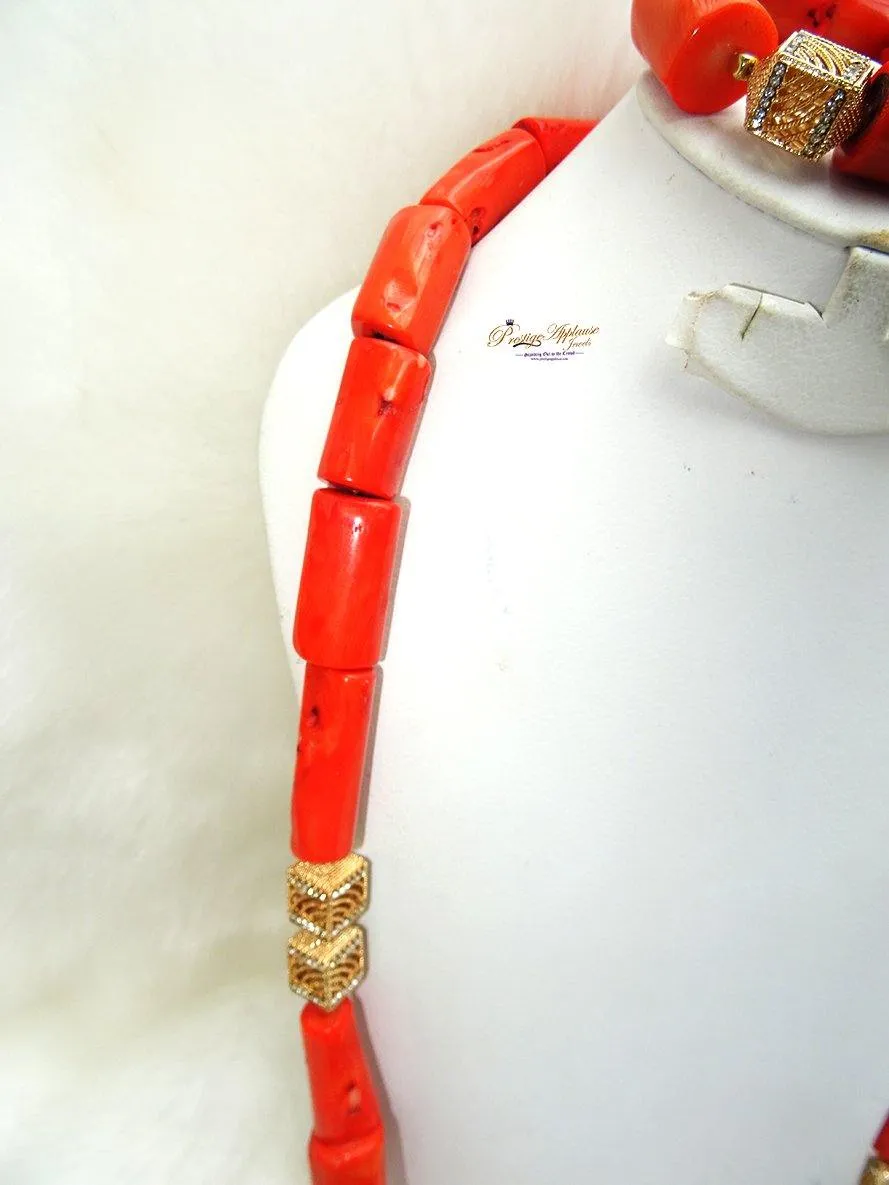 Men Traditional Groom Rough Coral Beads Necklace Bracelet Jewellery
