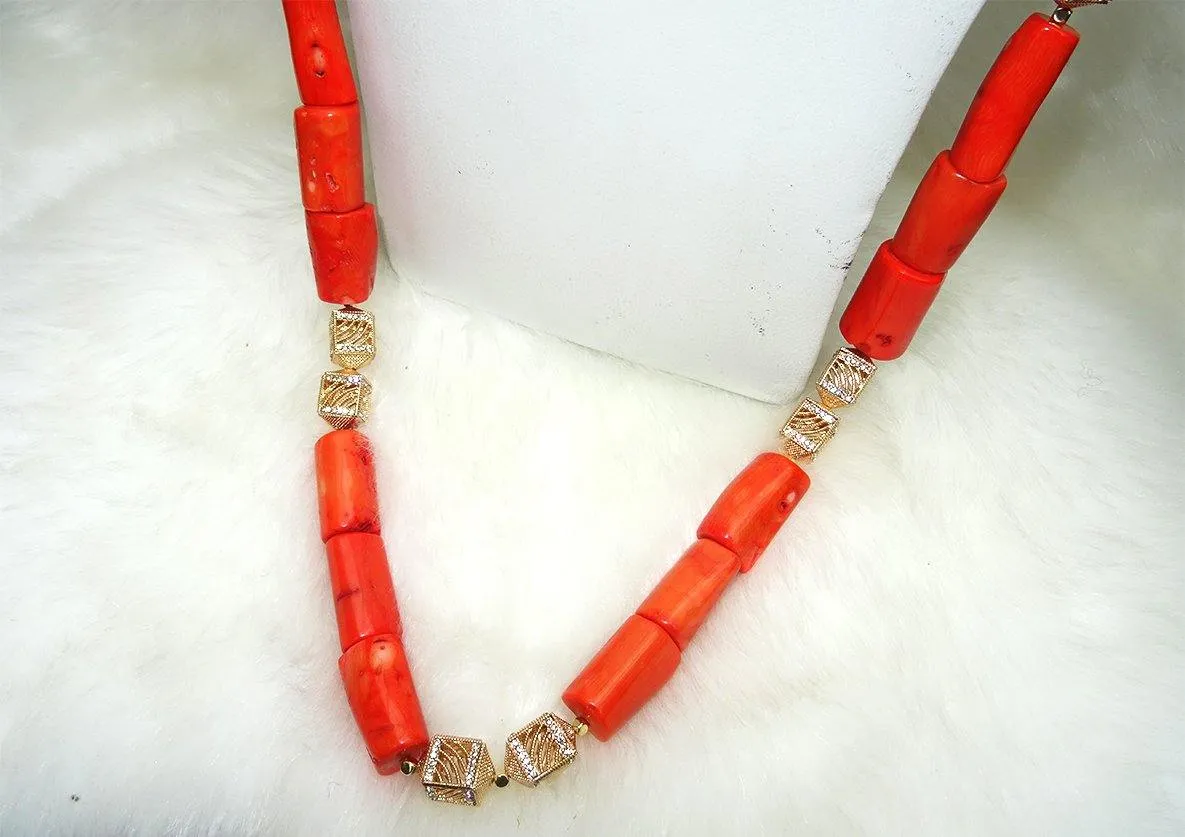 Men Traditional Groom Rough Coral Beads Necklace Bracelet Jewellery