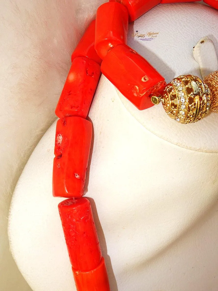 Men Traditional Groom Rough Coral Beads Necklace Bracelet Jewellery