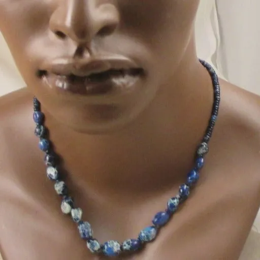 Men's Midnight Blue Gemstone Beaded  Necklace