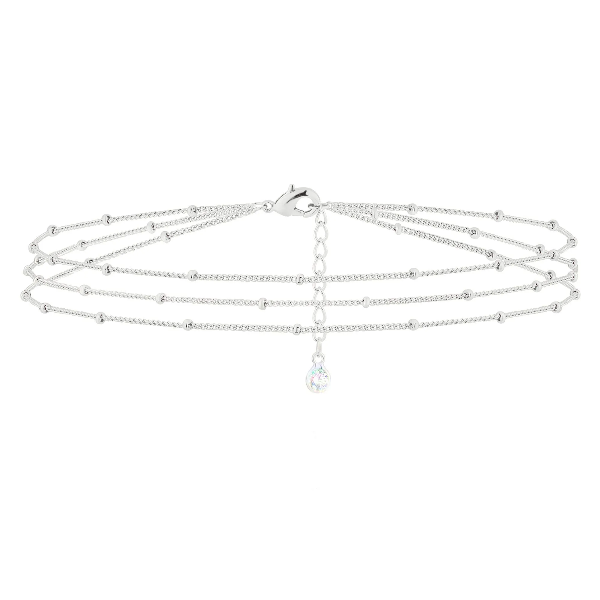 MEVECCO Bracelet for Women Sliver Layered Satellite Chain Bead Sliver Plated Dainty 3 Layer Simple Jewelry