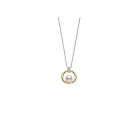 Mikimoto 18K White & Yellow Gold Necklace with Cultured Akoya Pearl & Diamond Pendant