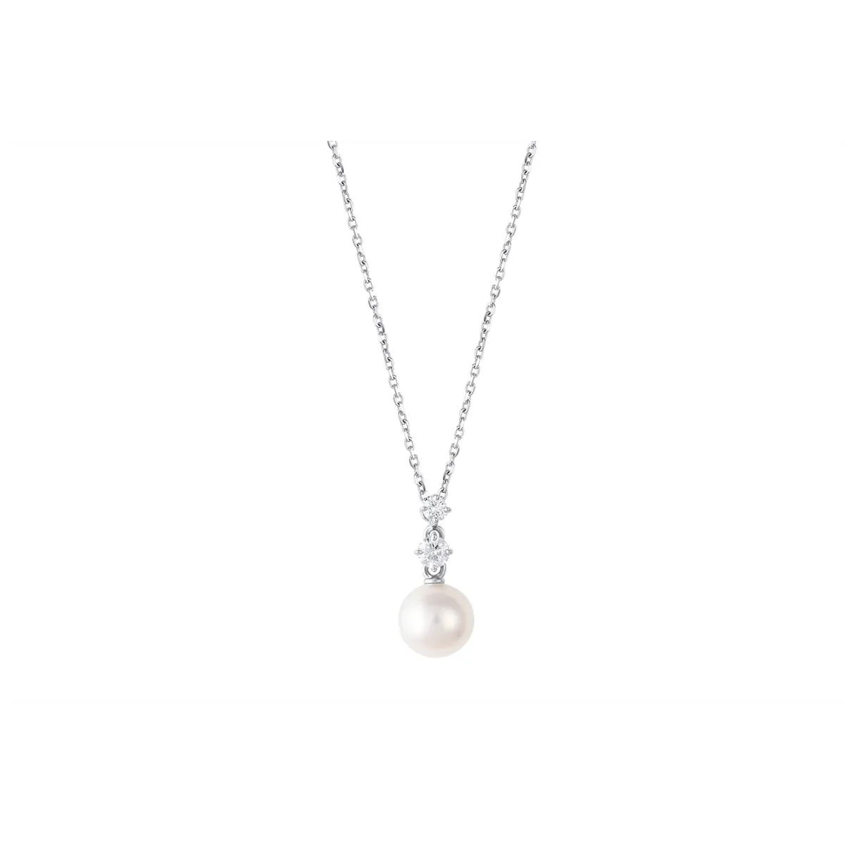 Mikimoto 18K White Gold Akoya Pearl and Diamond Necklace
