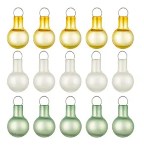 Mini Festive Gold, White and Green Glass Ornaments, Set of 15