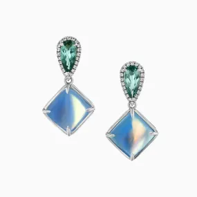 Moonstone & Tourmaline White Gold Earrings