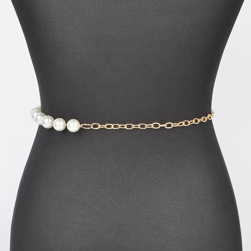 Multi Layered Pearl Gold Chain Belt