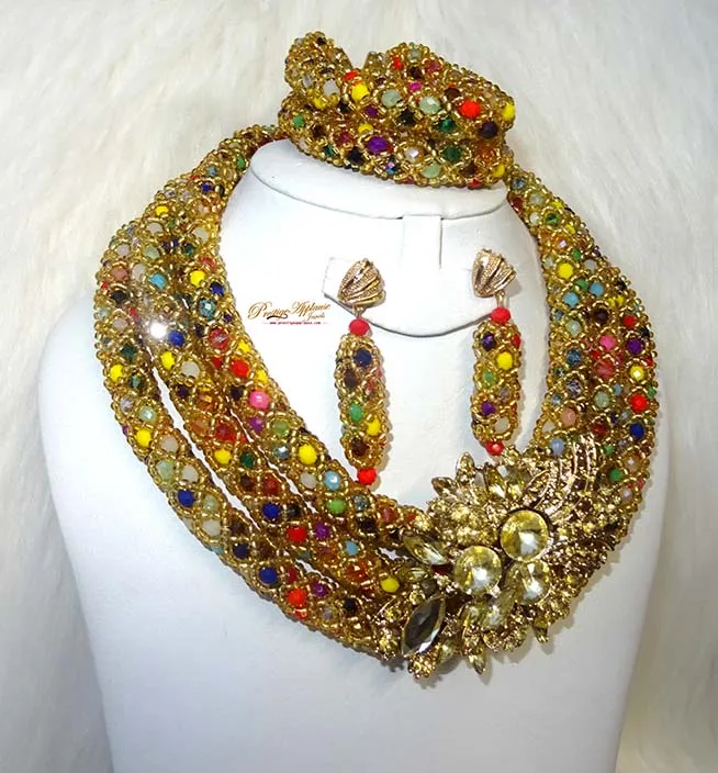 Multicolor Crystal Party Bridal Wedding African Beads Jewellery Set
