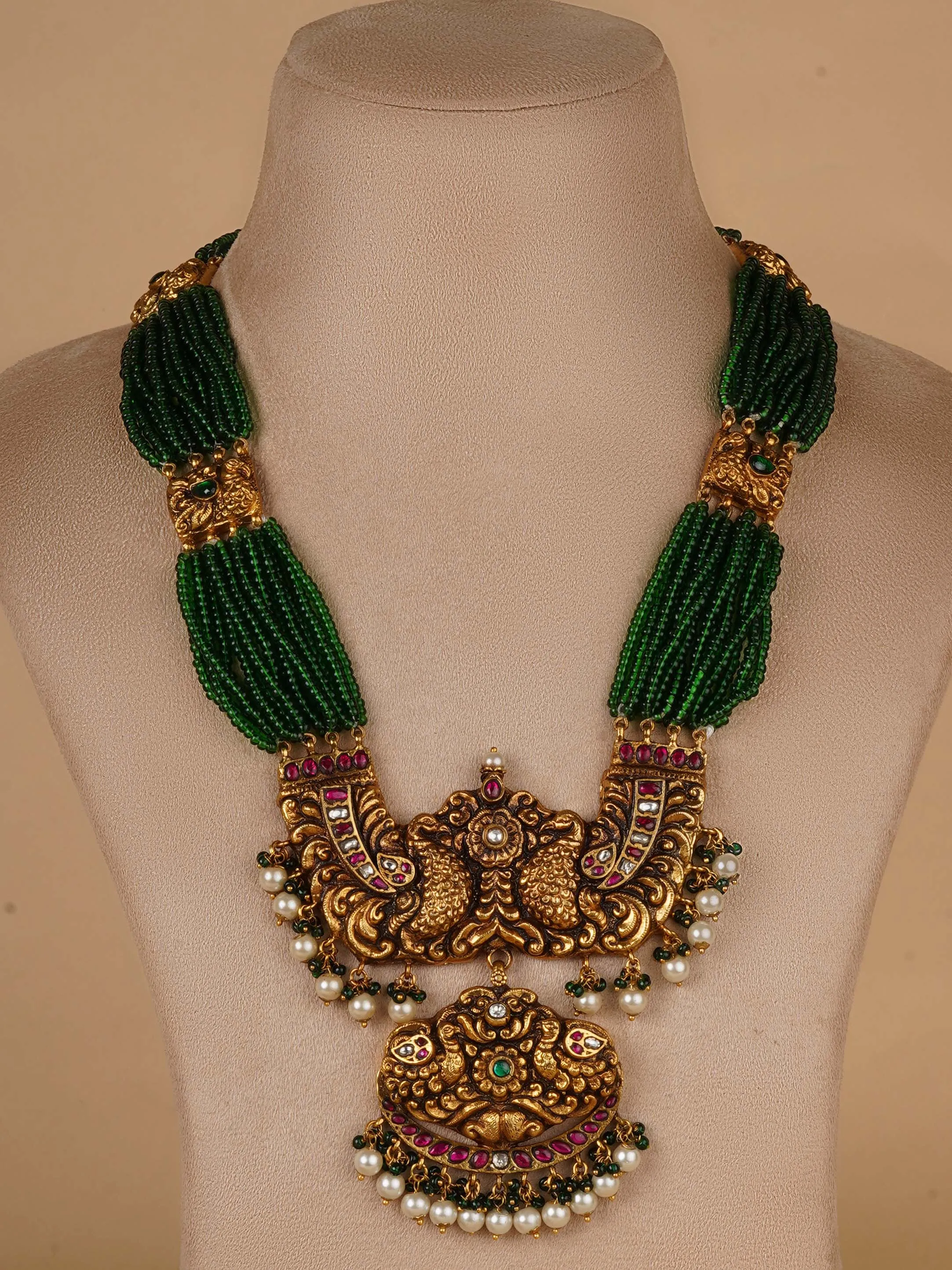 Multicolor Gold Plated Temple Necklace Set - TMPSET219M