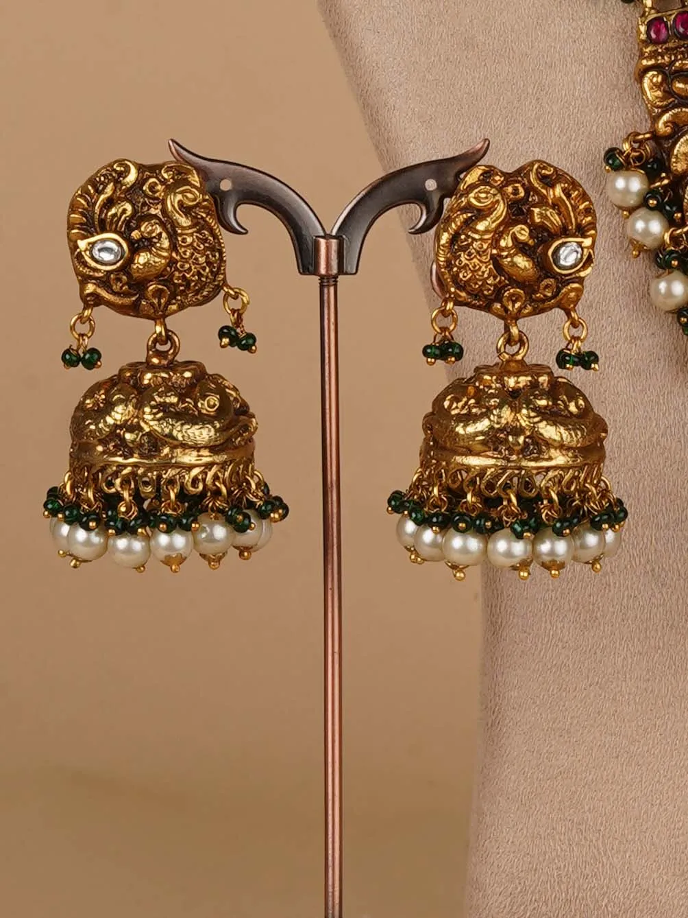 Multicolor Gold Plated Temple Necklace Set - TMPSET219M