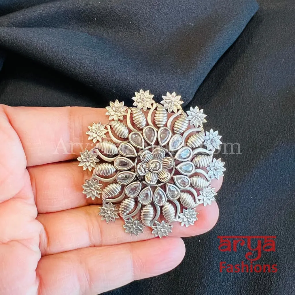 Multicolor Star Silver Oxidized Statement Ring