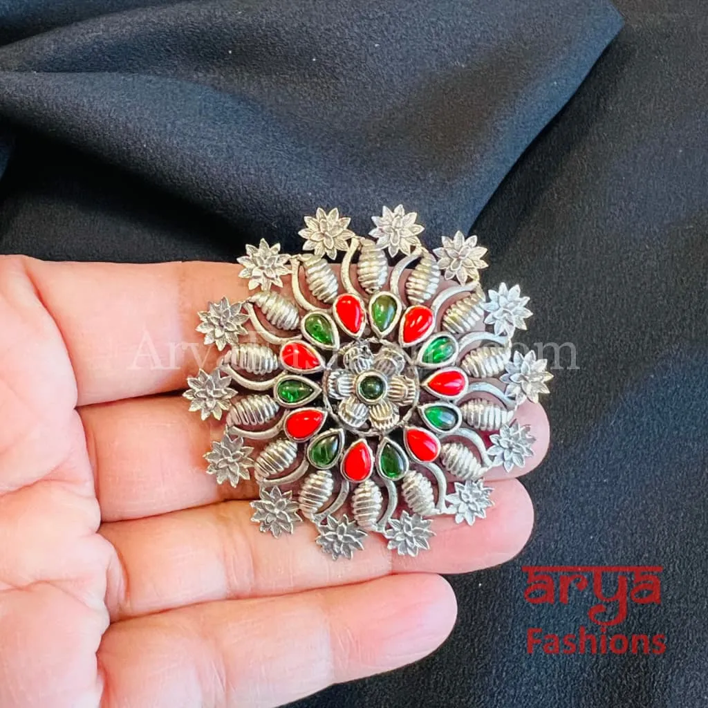 Multicolor Star Silver Oxidized Statement Ring