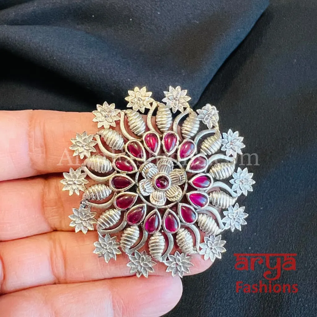 Multicolor Star Silver Oxidized Statement Ring